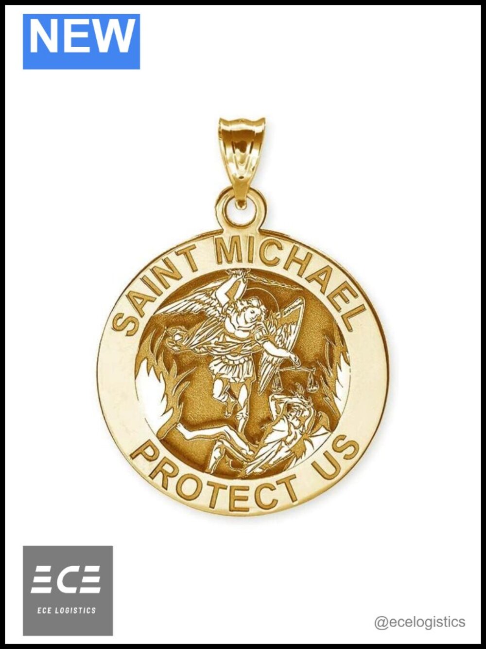 Saint Michael Pendant Necklace 14K Gold Filled Round Medal Christian Gift